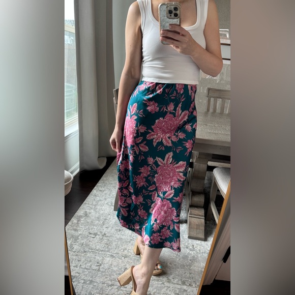 Floral Teal and Pink Midi Skirt - Picture 5 of 12
